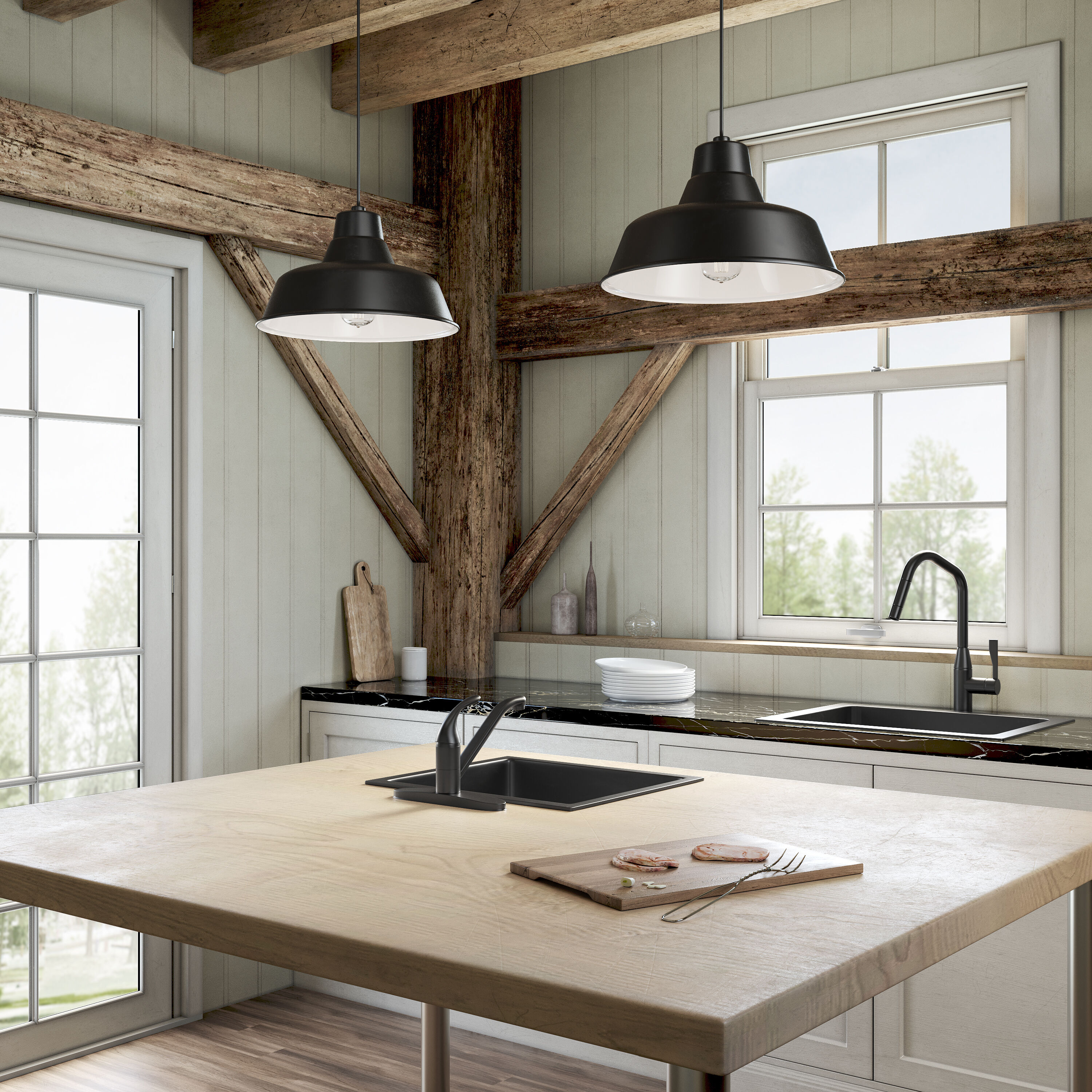 R Series 1 Light 14 inch Satin Black Outdoor Pendant